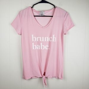MENTALLY EXHAUSTED PINK FRONT KNOT TEE